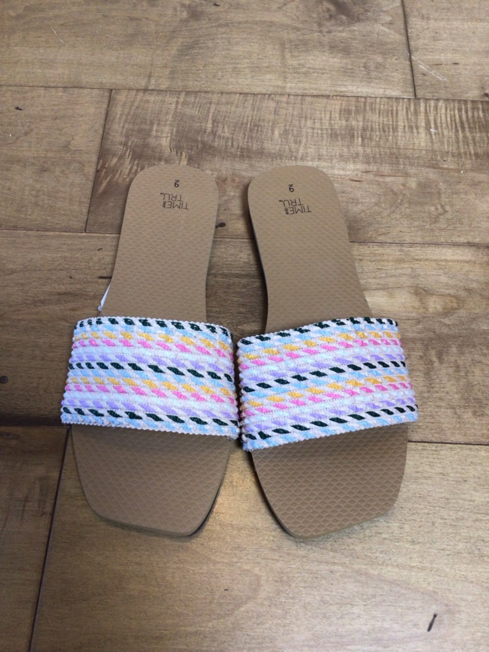 Time and Tru Woven Slide Sandals Womens Size 9 Multicolor Braided Flat - Picture 2 of 9